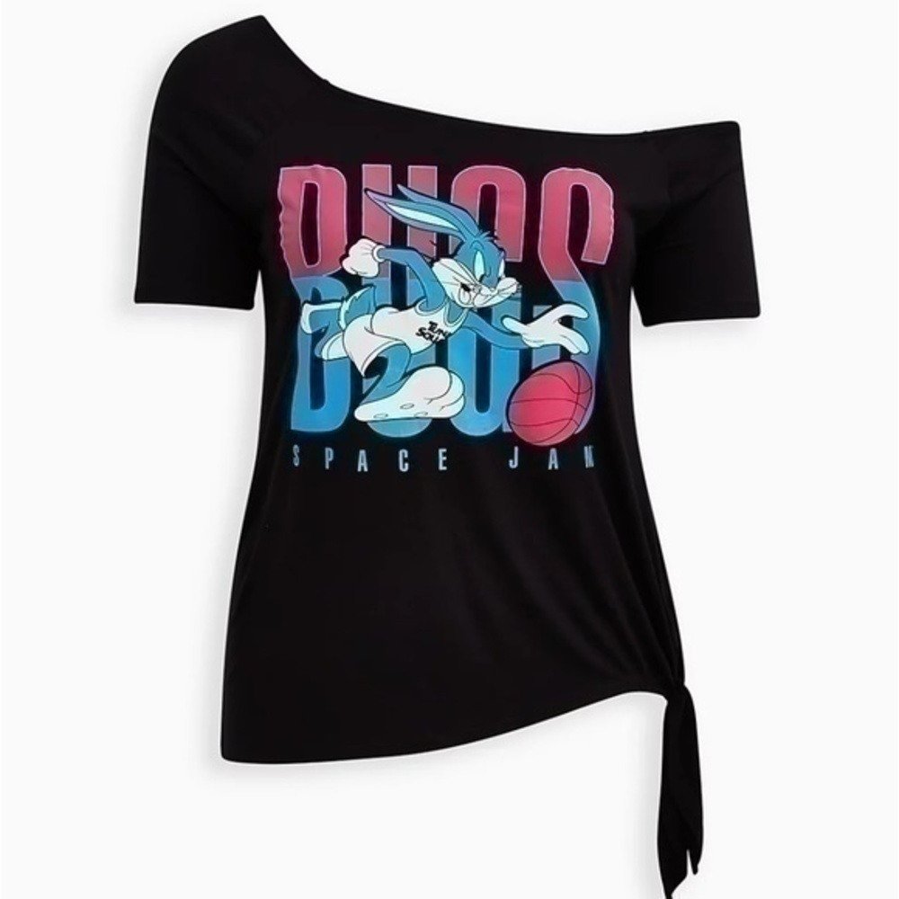 Torrid Space Jam 2 Black Off Shoulder Top Blouse Tee Size 0 or 12 - Picture 4 of 4